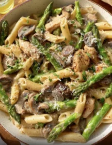 🤤🍄🔥 Yummy Easy Creamy Mushroom & Asparagus Chicken Penne