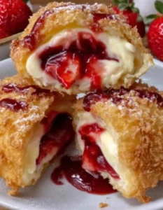 🍓🥧🔥 Yummy & Easy Deep Fried Strawberry Cheesecake Pies