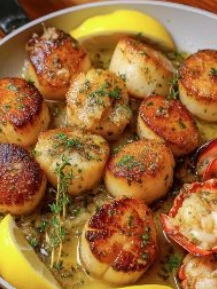 Yummy Garlic Butter Lobster Scallops Herbs