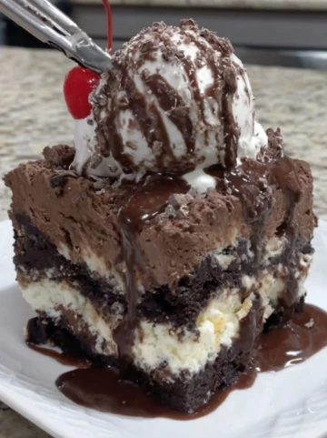 Yummy Hot Fudge Ice Cream Cake Slice
