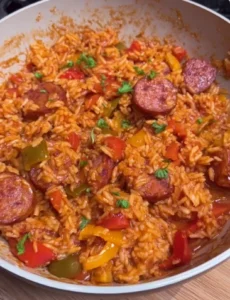 🌭🍚🔥 Yummy & Easy One-Pan Sweet & Tangy Barbecue Sausage Rice