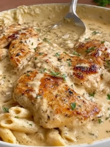 Yummy Parmesancrusted Chicken Penne Creamy Sauce