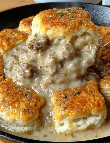 Yummy Sausage Gravy Biscuit Pie