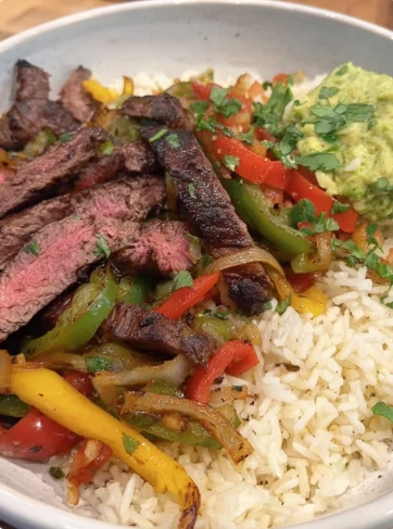 Yummy Sizzling Steak Fajitas Seasoned Rice