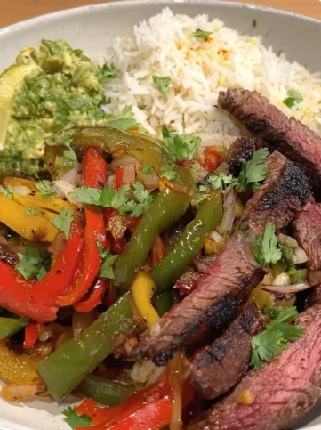 Yummy Sizzling Steak Fajitas Seasoned Rice