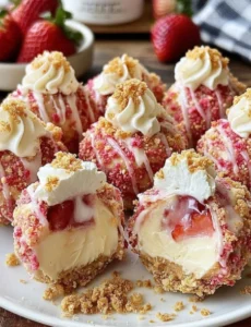 🤤🍓🔥 Yummy Easy Strawberry Crunch Cheesecake Bites