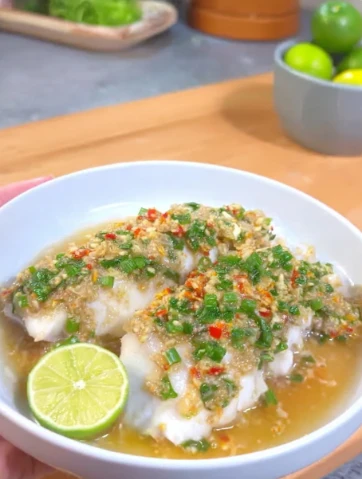 Yummy Thai Lime Garlic Steamed Fish