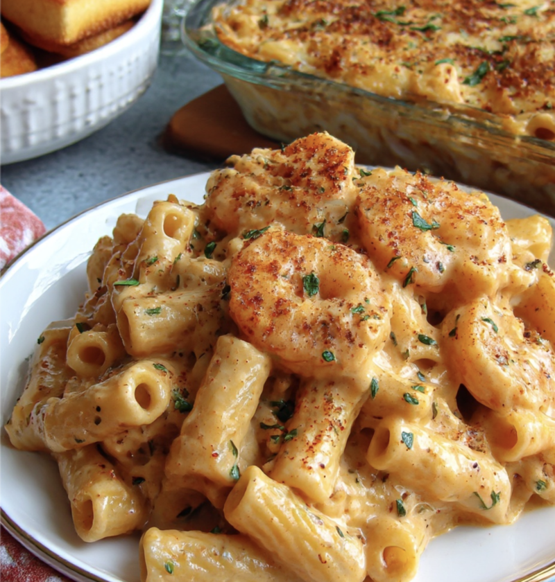 Creamy Cajun Shrimp Pasta Bake