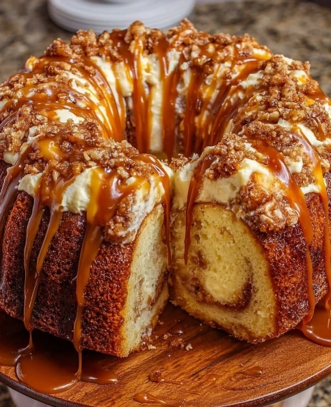 Caramel Cream Cheese Cinnamon Roll Pound Cake