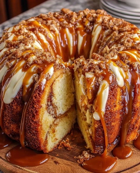 Caramel Cream Cheese Cinnamon Roll Pound Cake
