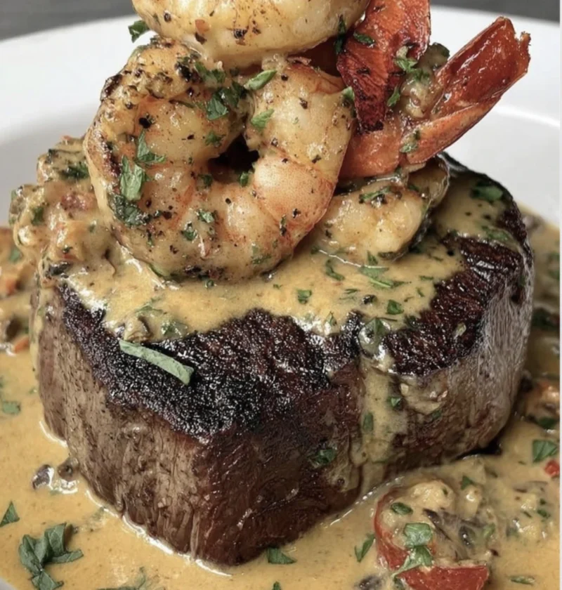 Filet Mignon Grilled Shrimp Lobster Sauce