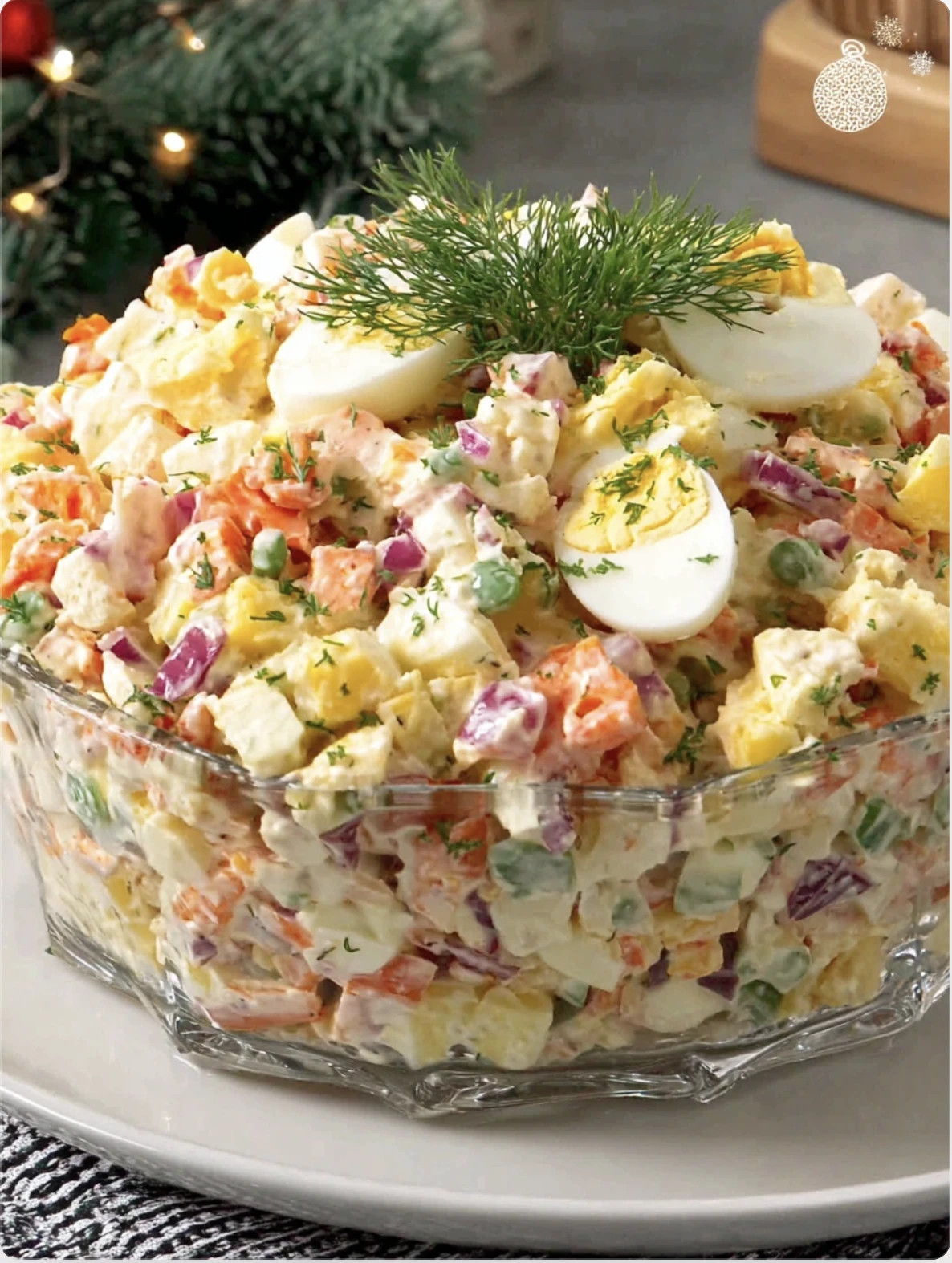 Homemade Christmas Salad with Eggs and Vegetables