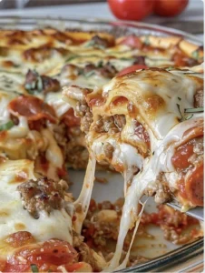 Ultimate Meat Lovers Pasta Pizza Bake