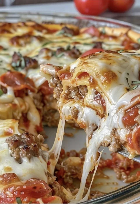 Ultimate Meat Lovers Pasta Pizza Bake