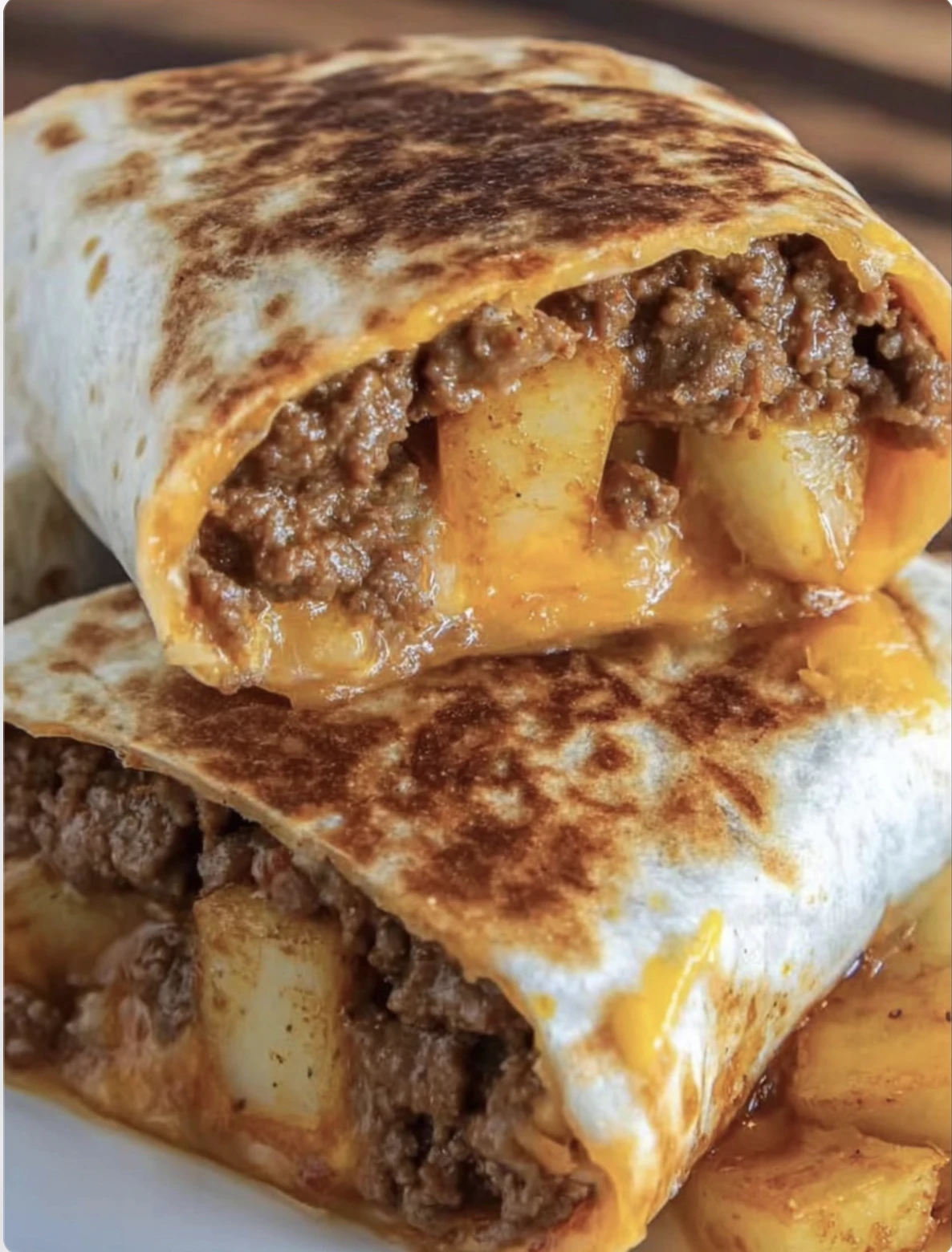 cheesy Beef & Potato Burritos with Nacho Drizzle