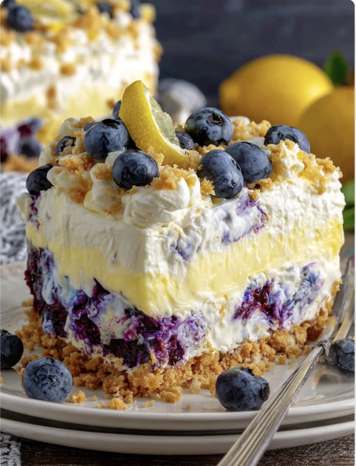 .No-Bake Lemon Dazzling Blueberry Cream Cake