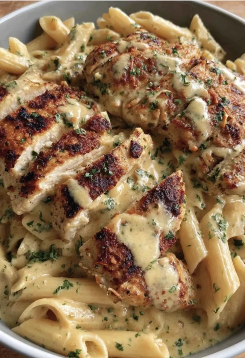 Parmesancrusted Chicken Penne Creamy Sauce