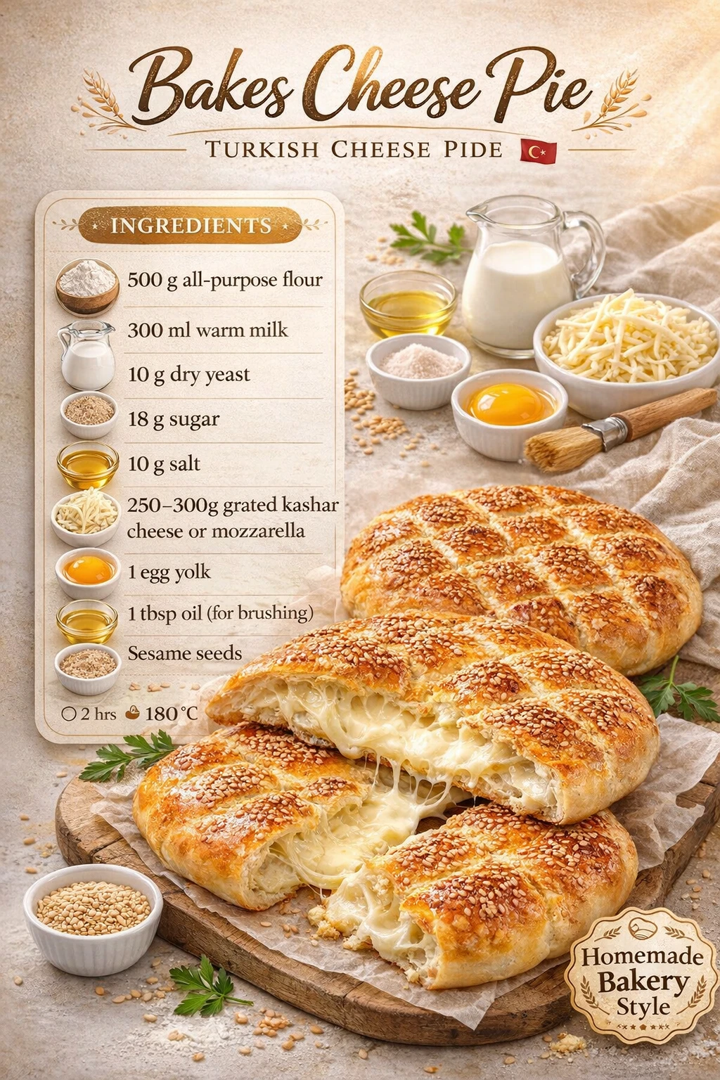 Baked Cheese Pie (Turkish Cheese Pide)
