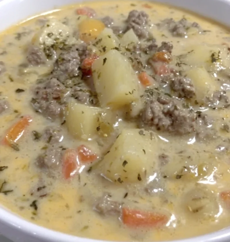 Cheesy Hamburger Potato Soup Recipe