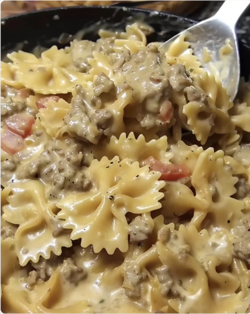 Creamy Cheesy Beef Bowtie Pasta