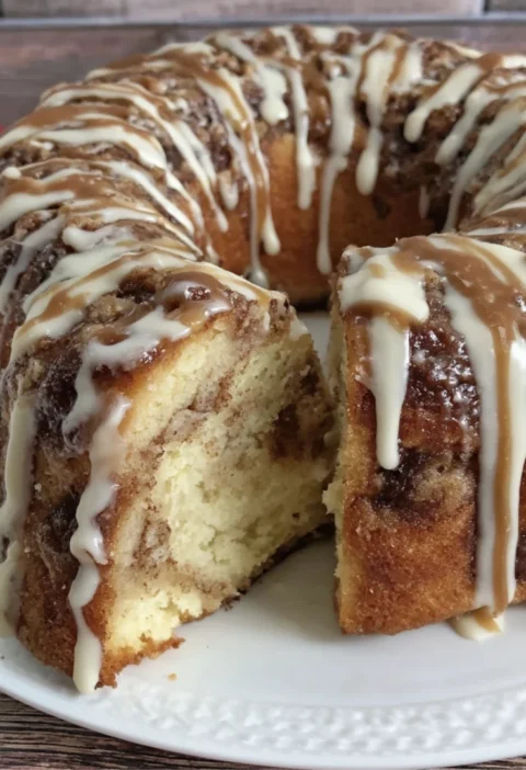 Easy Caramel Cream Cheese Cinnamon Roll Pound Cake