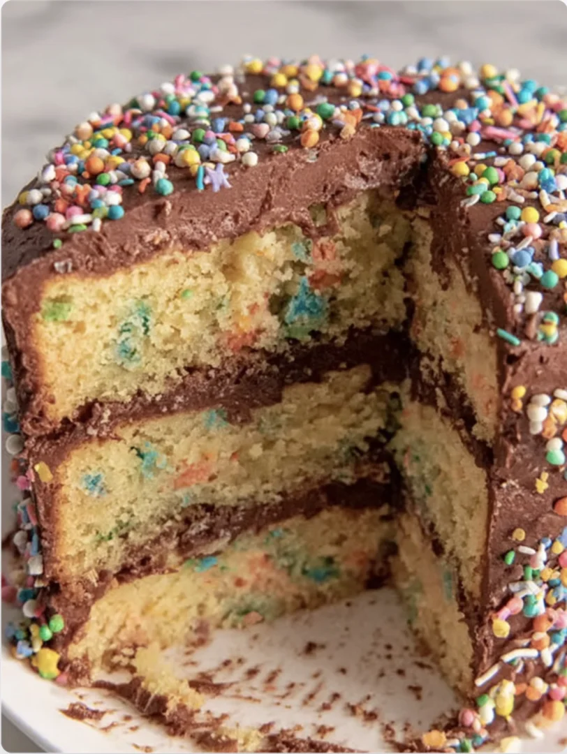 Funfetti Layer Cake with Chocolate Frosting