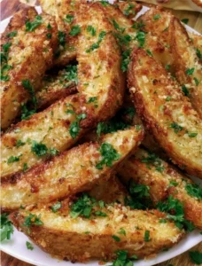 CRISPY Baked Garlic Parmesan Potato Wedges