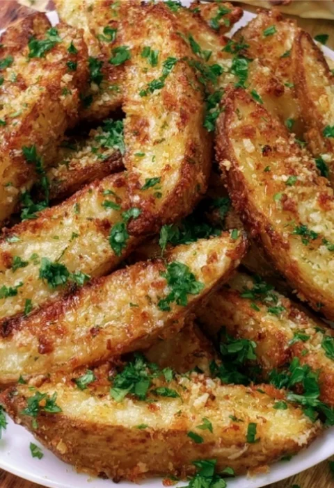 Crispy Baked Garlic Parmesan Potato Wedges