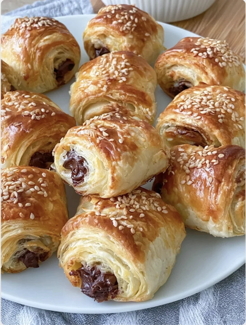 Fluffy Layered Pastry Rolls with Chocolate Chips & Sesame Seeds