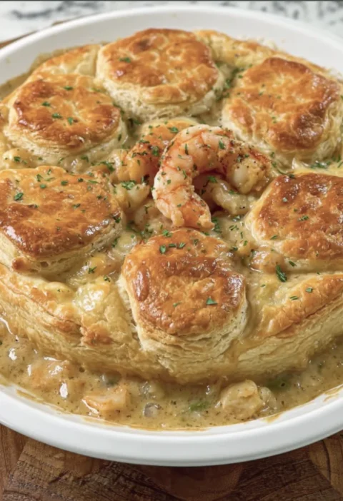 Savory Cheddar Bay Biscuit Seafood Pie