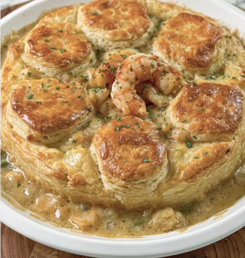Savory Cheddar Bay Biscuit Seafood Pie