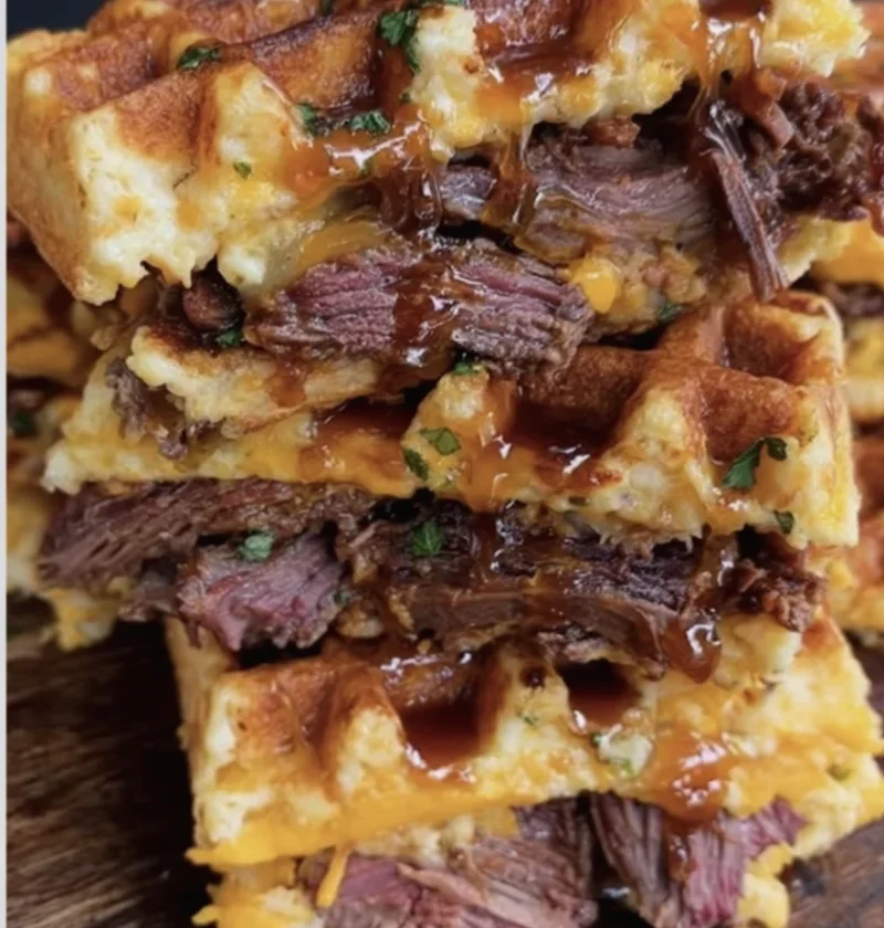 Smoky Bourbon-Maple Brisket Grilled Cheese Wafflewich