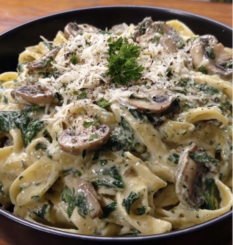 Spinach mushroom Alfredo