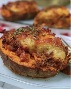 Cheesy Ground Beef Sweet Potato Bake