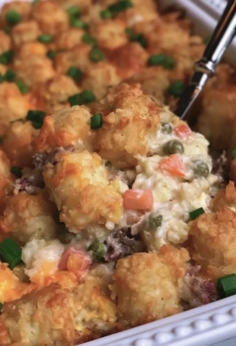 Chicken Alfredo Tater Tot Bake