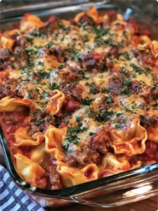 Easy Beef and Cheese Tortellini Bake