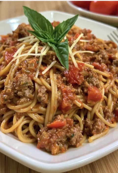 Easy Creamy Italian Spaghetti & Ground Beef One Pot Meal