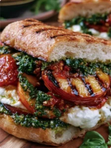 Peach Pesto Burrata Sandwich