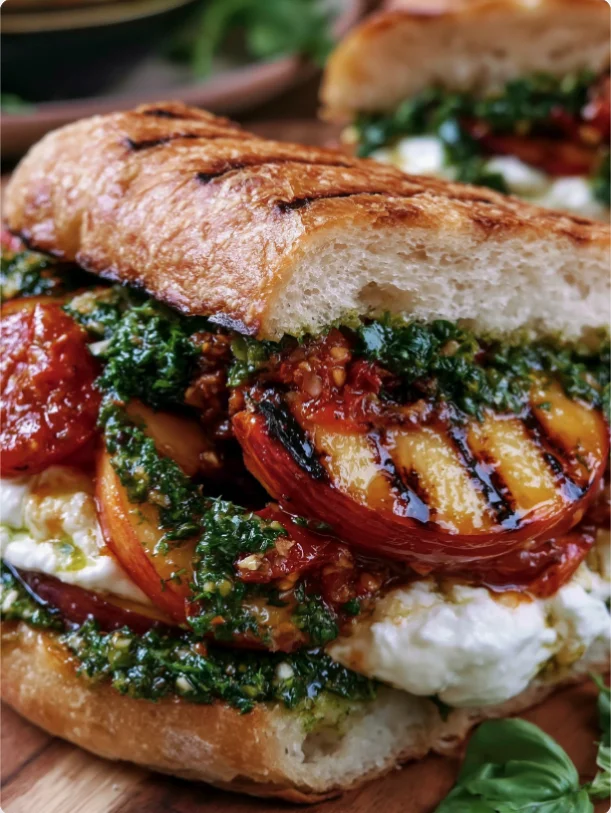 peach pesto burrata sandwich