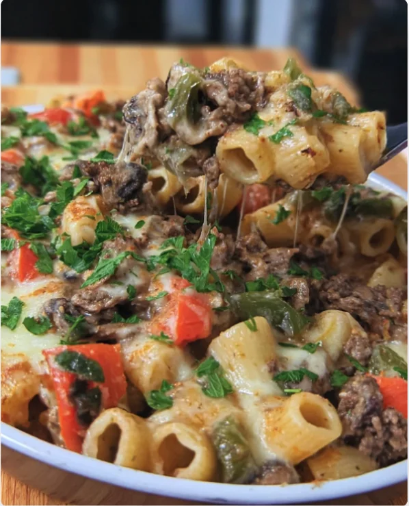 Philly Cheesesteak Pasta Bake