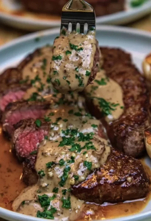 Juicy Steak with Creamy Garlic Sauce