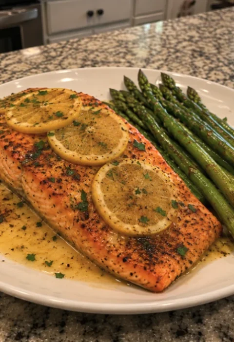 lemon butter salmon with asparagus