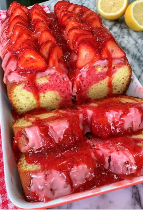 strawberry lemonade marble loaf cake