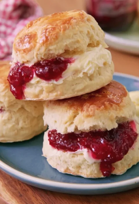 Traditional English Scones with Clotted Cream and Jam