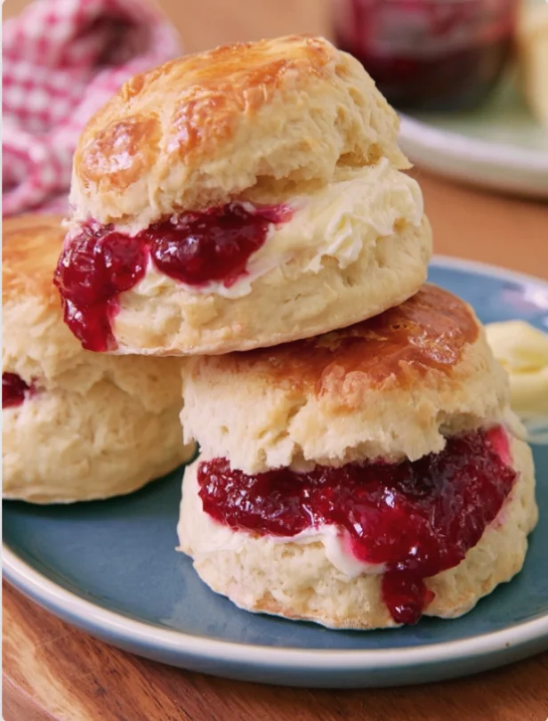Traditional English Scones with Clotted Cream and Jam