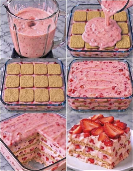 No-Bake Strawberry Biscuit Cake
